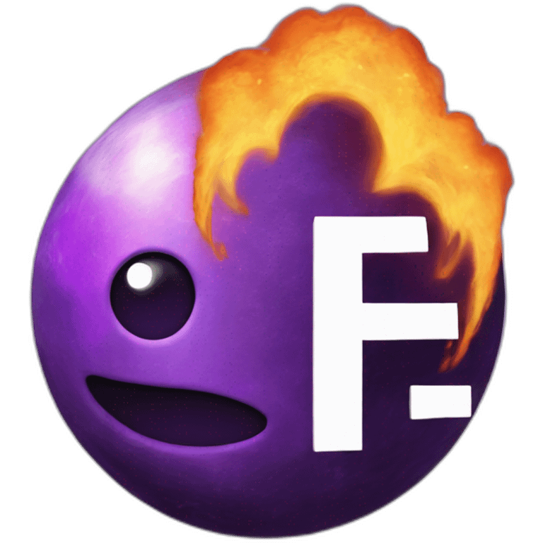 purple planet with letter F in it on fire emoji