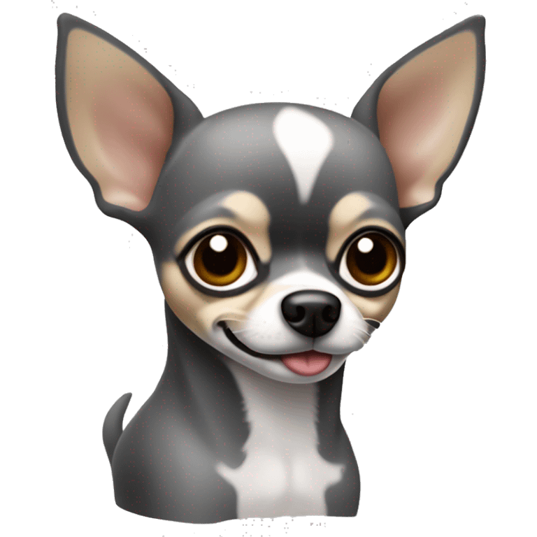 Emoji de un erro chihuahua sonriedo color gris ccon orejas un poco grndesi café  emoji