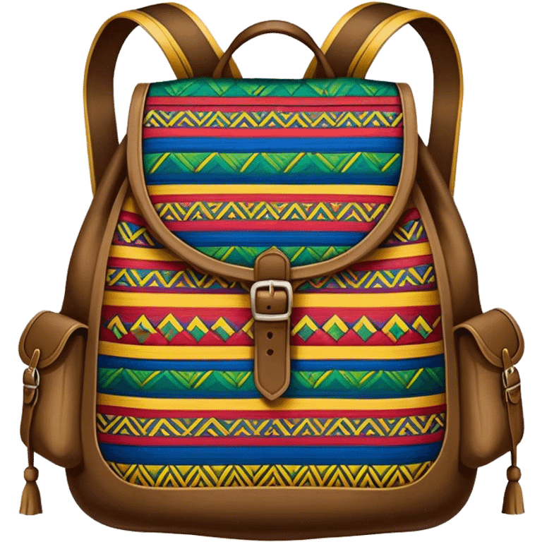 Cinematic Realistic image of a traditional Colombian mochila, rendered with detailed woven textures and vibrant patterns, set against a rustic backdrop with soft, cultural lighting emoji