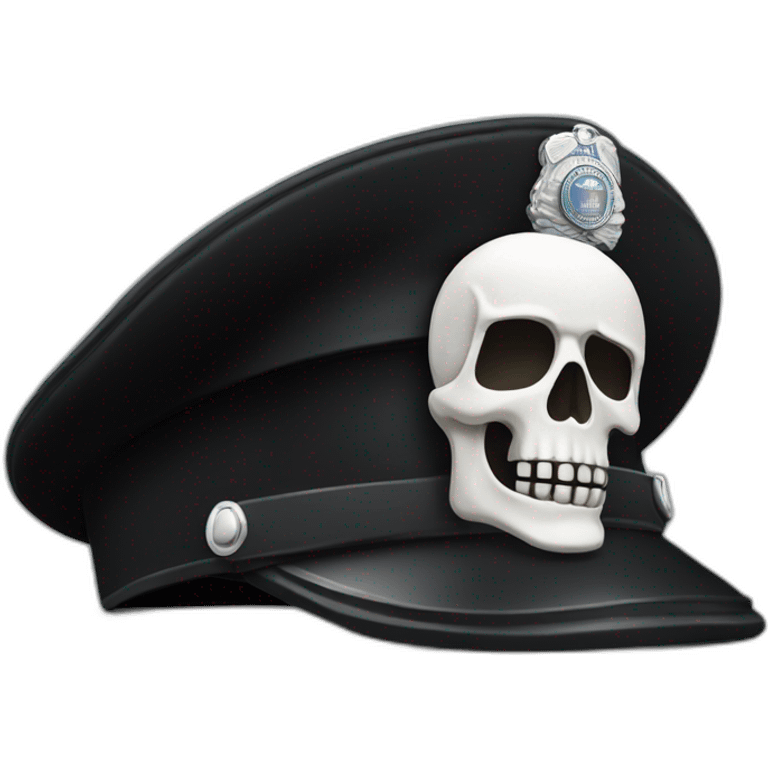 realistic black police hat with white skull symbol emoji