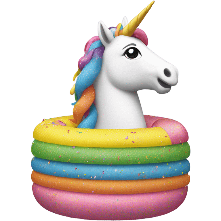 Yellow inner tube filled with sprinkles with a unicorn on top emoji