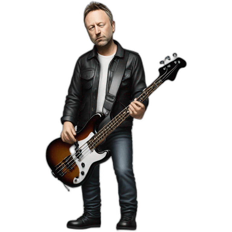 photo realistic Peter Hook from Joy Division, playing bass guitar, standing, full body front view emoji