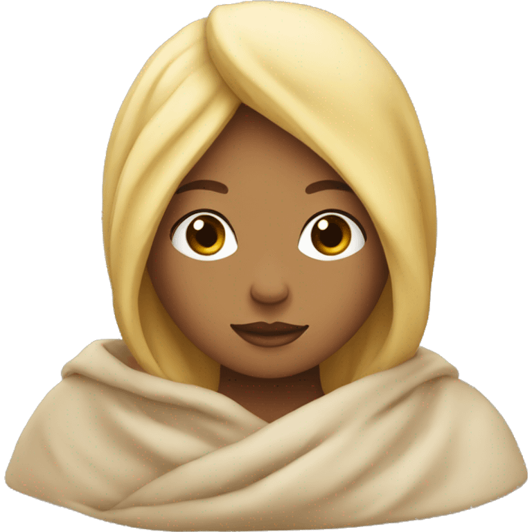 A girl with blonde hair wrapped in a blanket  emoji