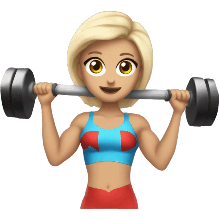 Find a picture of Lana in my camera roll and make an emoji of her, lifting weights and wearing a superhero costume emoji