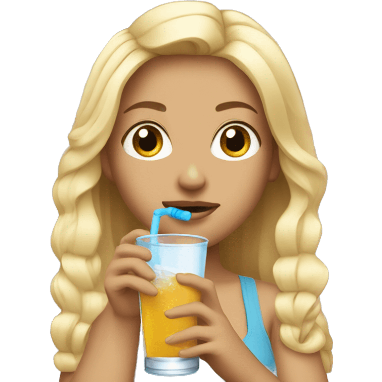 Blonde hair girls in crop top drink water emoji