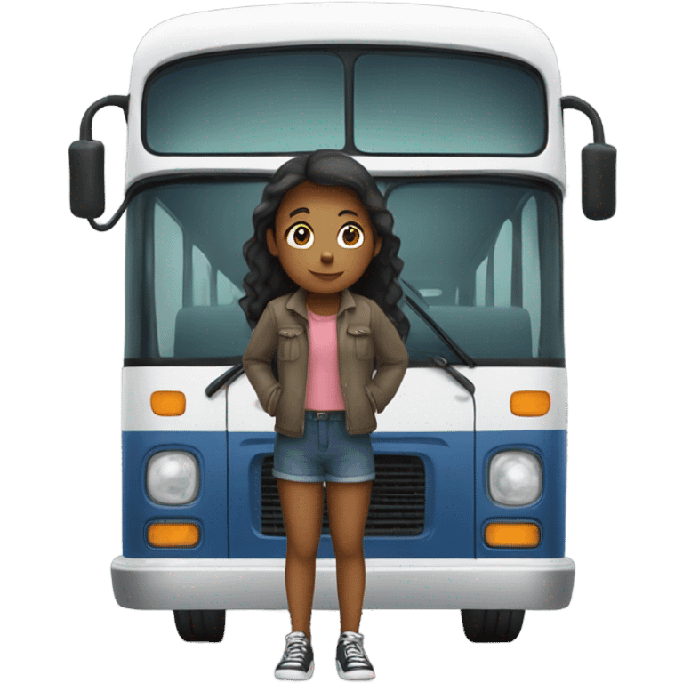 Girl with bus in top of her emoji