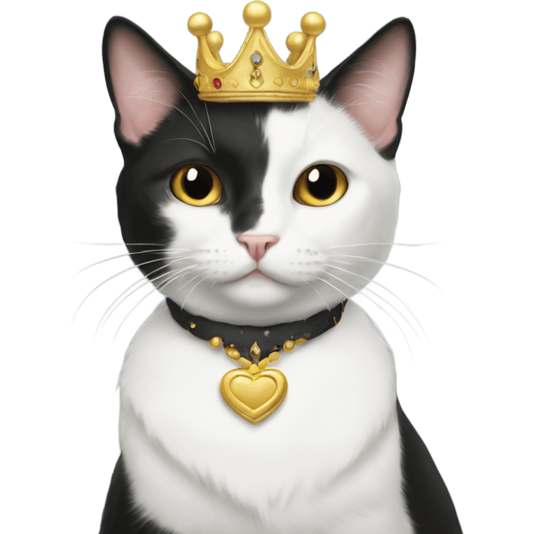 Tuxedo cat wearing a crown emoji