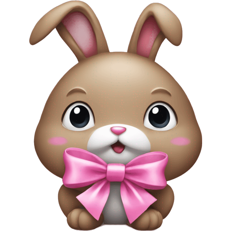 Bunny with pink ribbon eating candy emoji