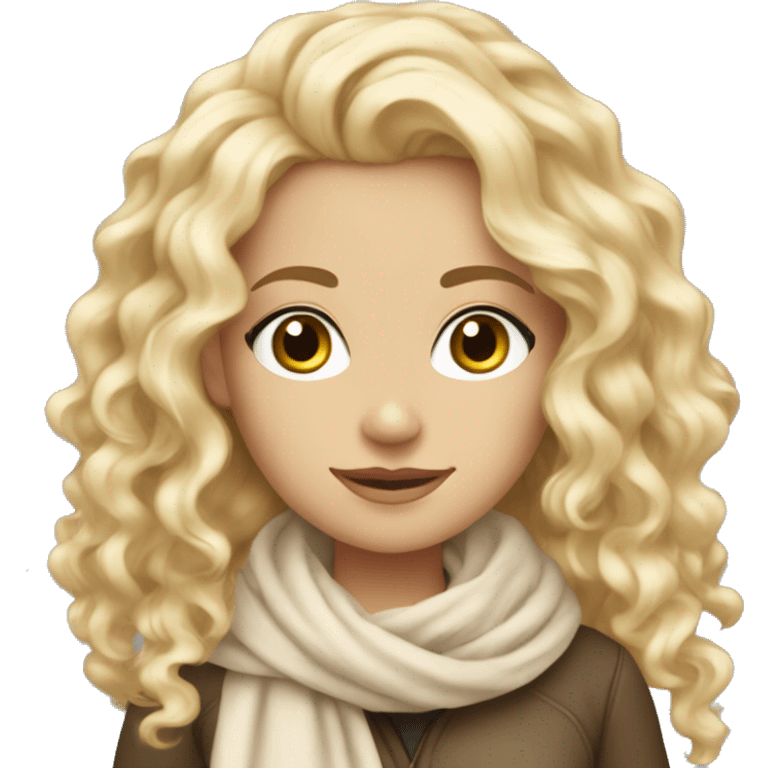 Blonde white girl long curly hair beige scarf  emoji