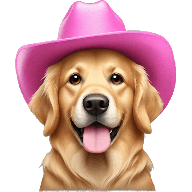 Golden retriever wearing pink cowboy hat emoji