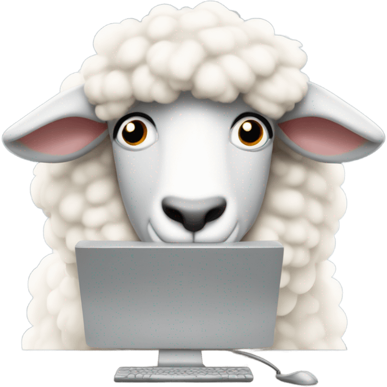 Sheep using a computer emoji