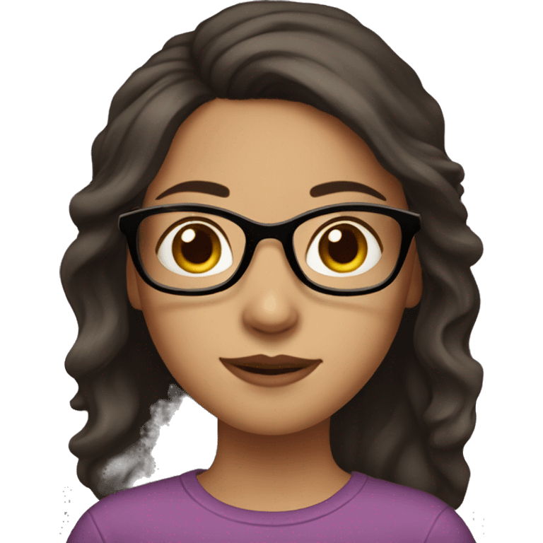 Girl with dark brown hair and brown eyes and glasses emoji