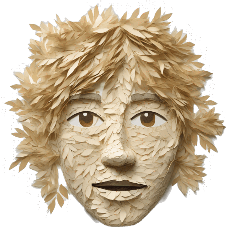 Person face portrait made entirely of paper cuttings and 420 leaves emoji