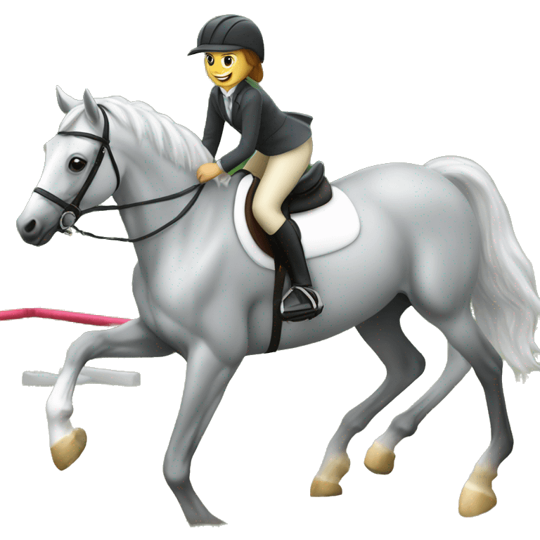 Girl riding grey showjumping pony emoji