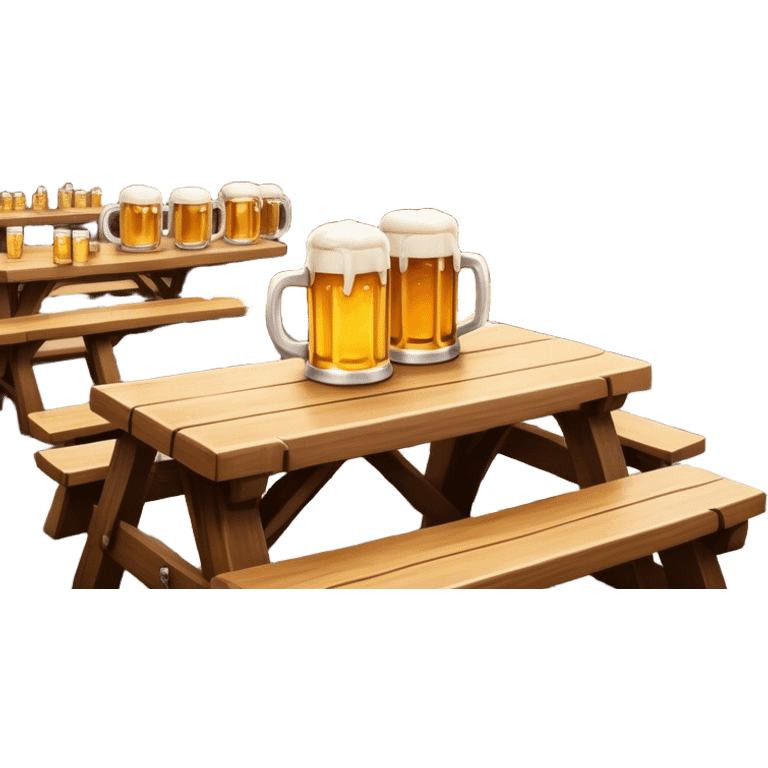 Cinematic Realistic Biergarten Pop Culture Emoji, showcasing a charming outdoor beer garden scene rendered with rustic details and inviting, soft lighting. emoji