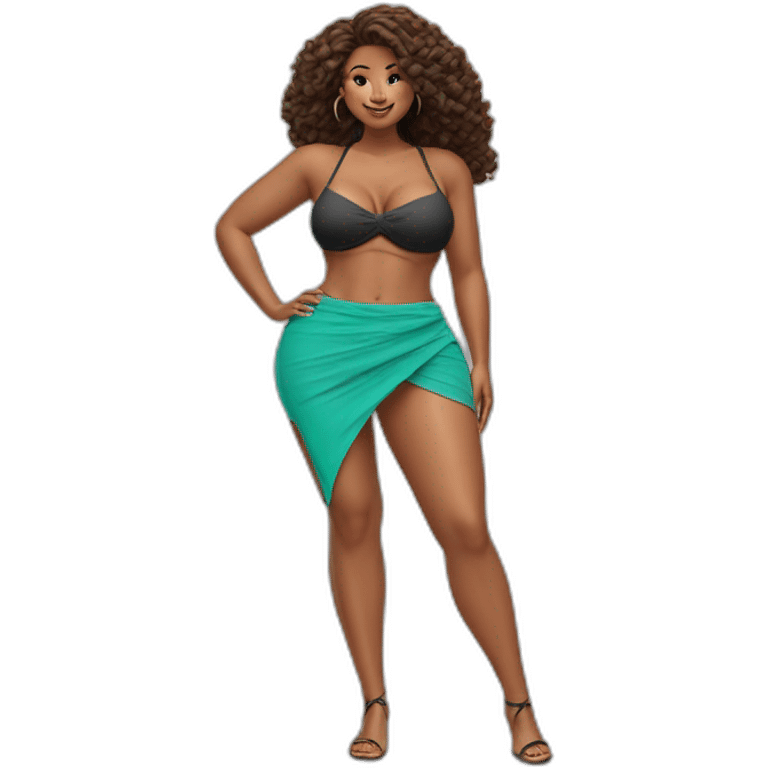 full body curvy caucasian-beauty-wide slit skirt lifted by the wind bikini emoji