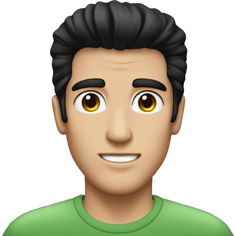 Guy with dark black hair and elvis hair an no glases - Eye Color Green  emoji