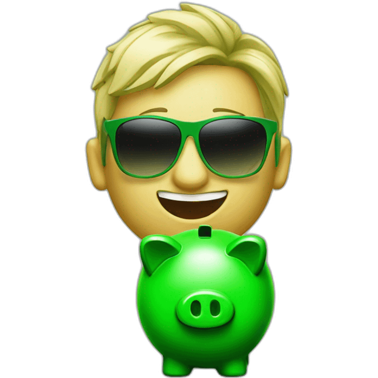 green piggybank with green sunglasses emoji