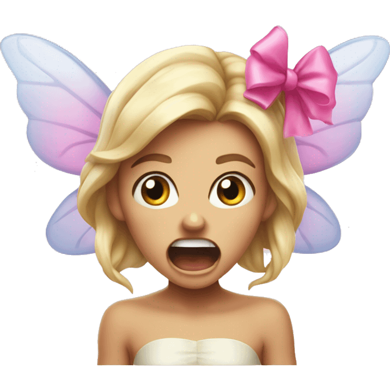 hysterically screaming and crying fairy with pink bow  emoji