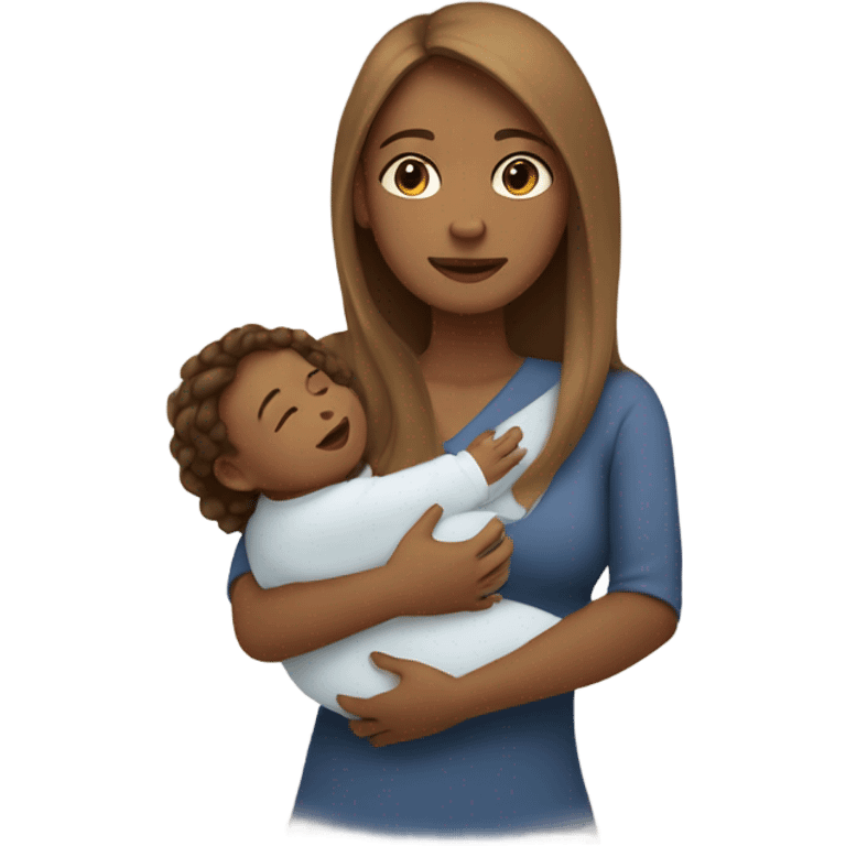 light brown mom with long hair holding baby boy emoji