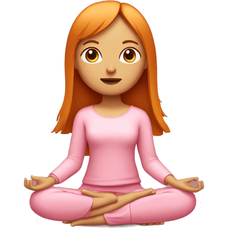 ginger girl with shoulder lenght straight hair with bangs wearing pink sitting in meditation emoji