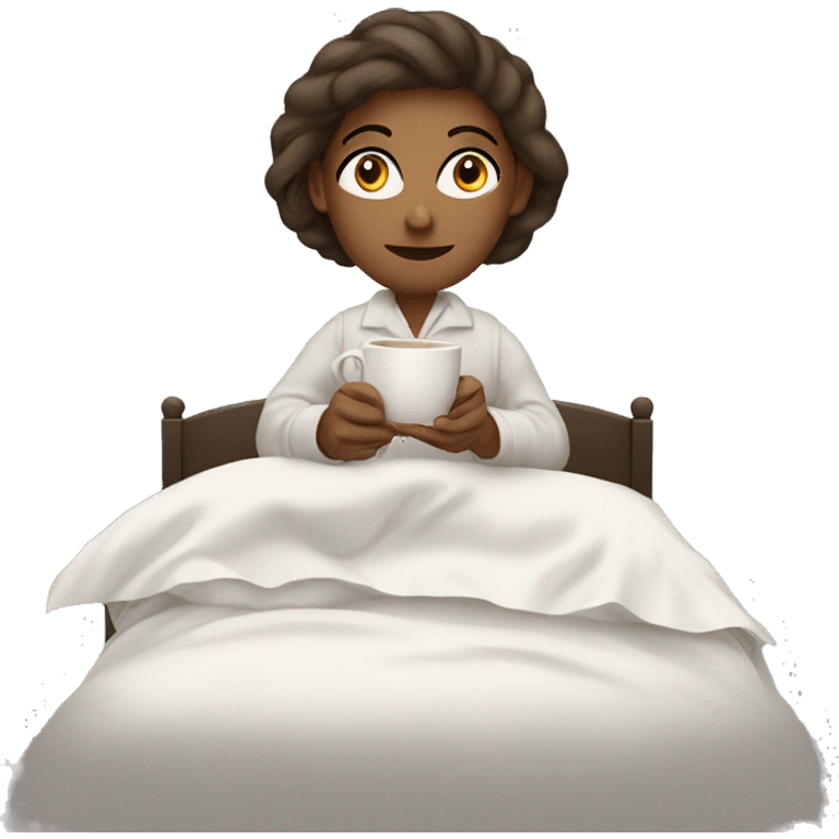 A woman with a cup of coffee Rolls in his duvet emoji