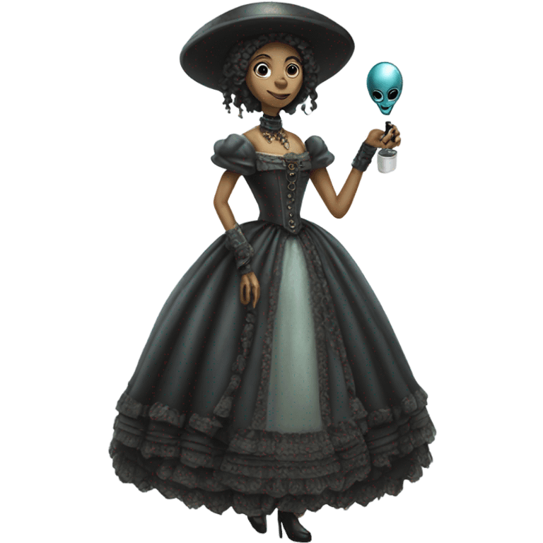 alien galora in Victorian dress elegant, full body, holding usb key emoji