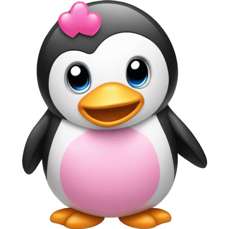 Um pinguim feliz com coração rosa do lado emoji