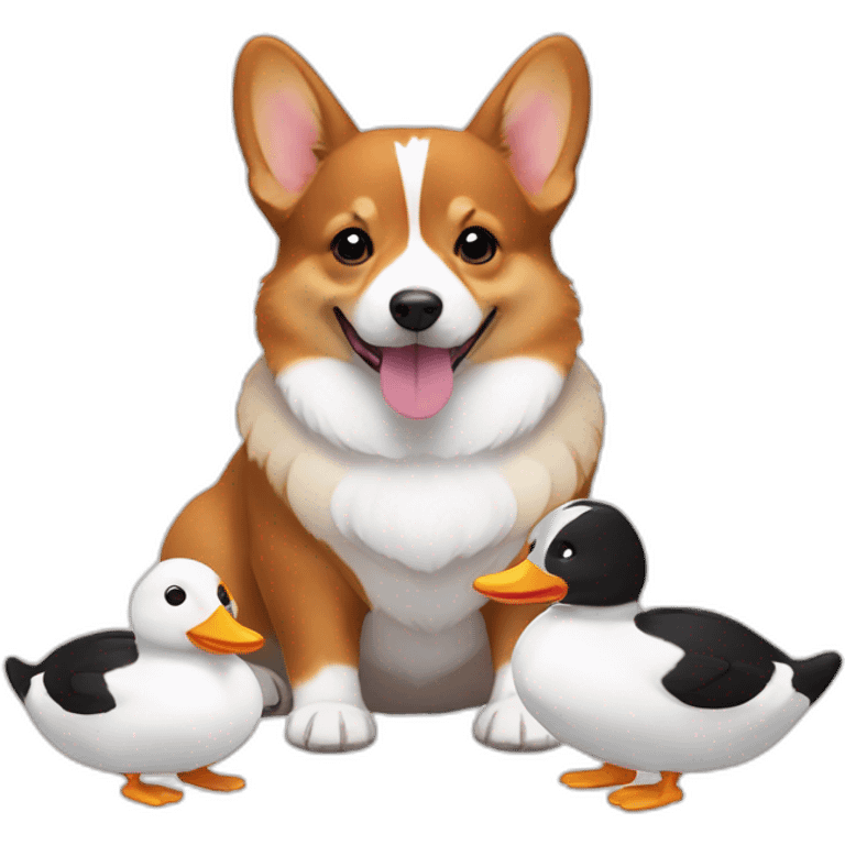 tricolor corgi with white ducks emoji