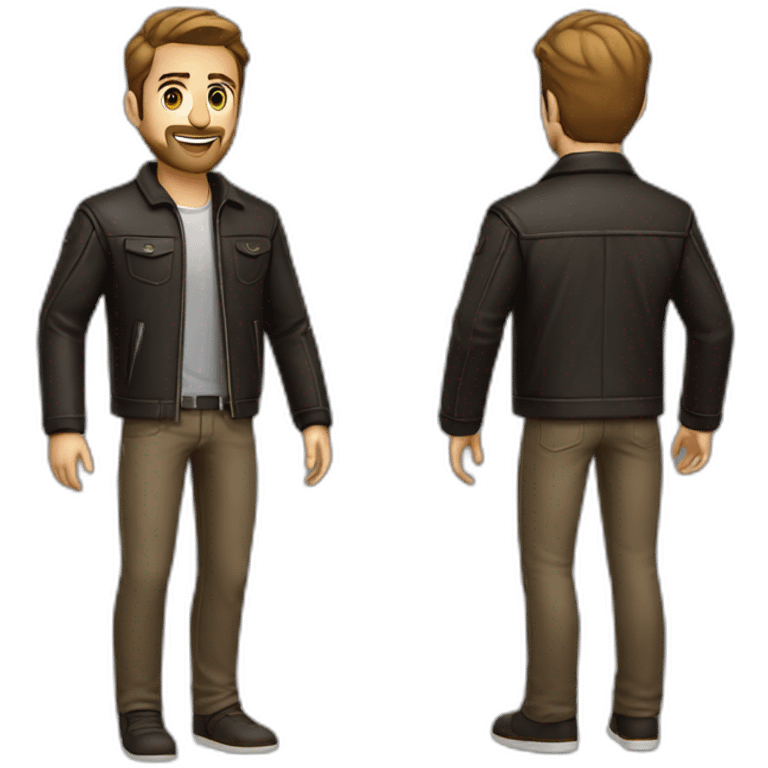 entrepreneur male short beard darkblond hair leather jacket emoji