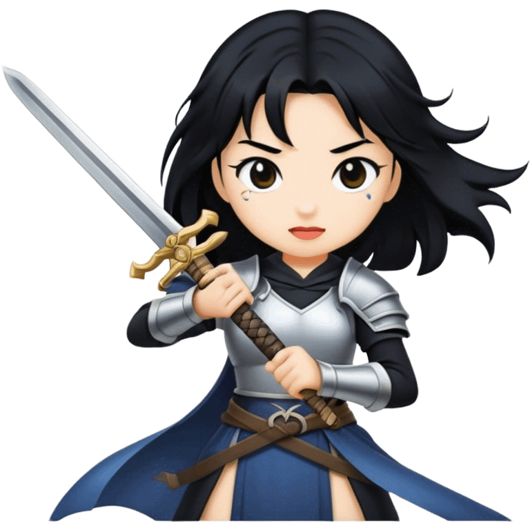 girl with black hair with sword emoji