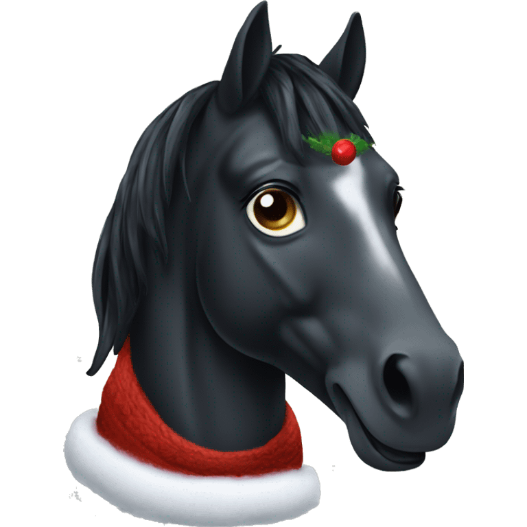 Black horse with a cozy Christmas rug emoji