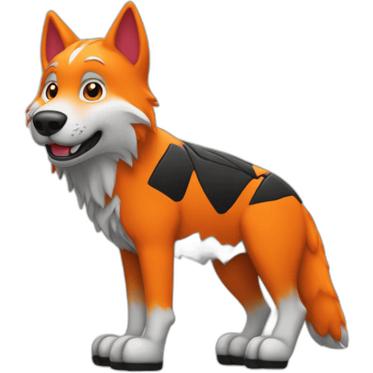 Mascotte de loup soccer en orange et noir emoji