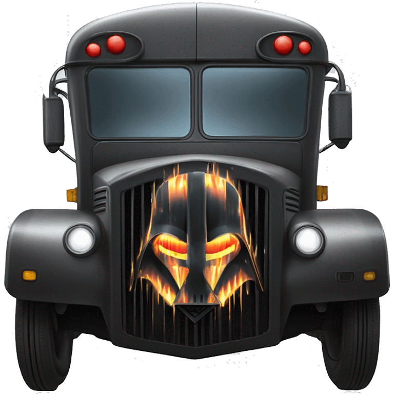 Darth Vader’s Batman-armored 1936 graphite colored school bus with horizontal holographic flames  emoji