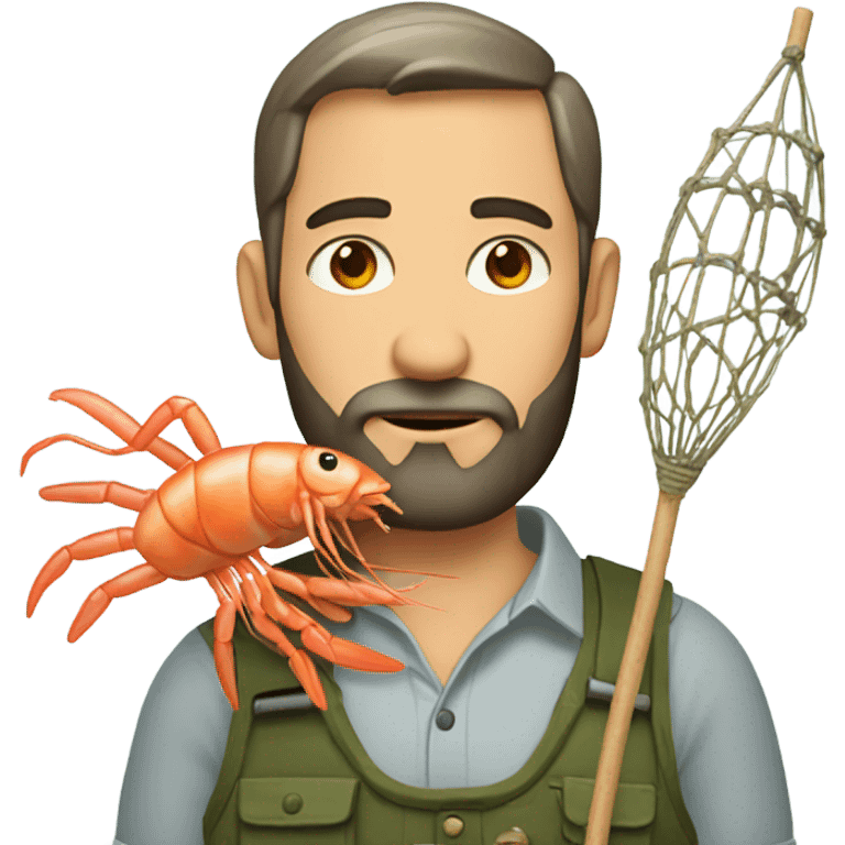 White Cajun man wearing a beard catching shrimps  emoji