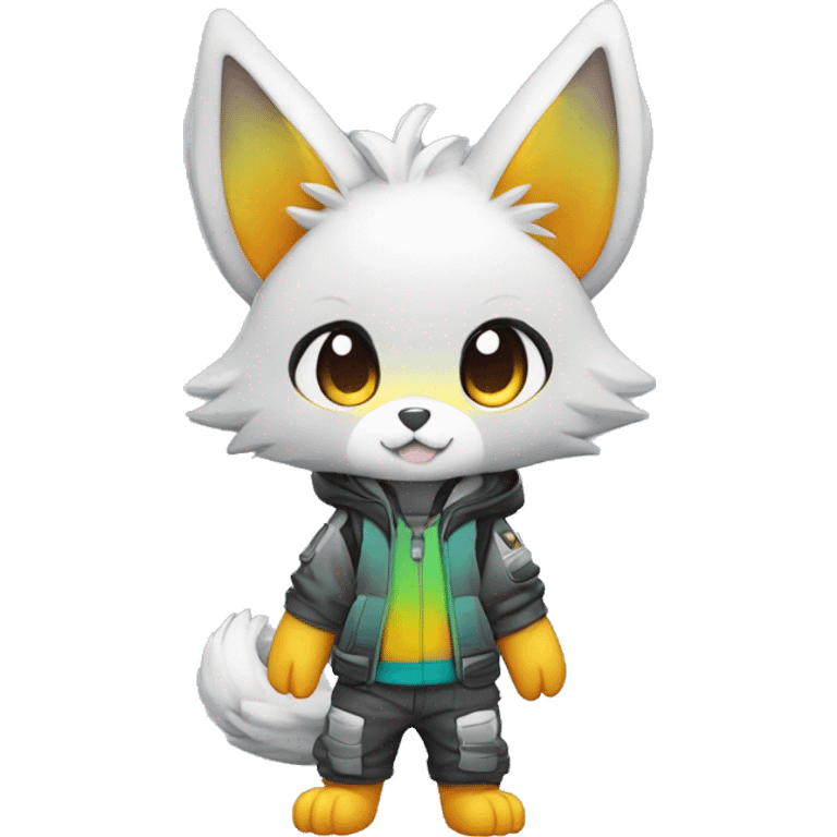 shiny, colorful, gradient, Kemono-style, Chibi, Anthro-Fur-Sona-Fakémon, techwear, Full Body emoji