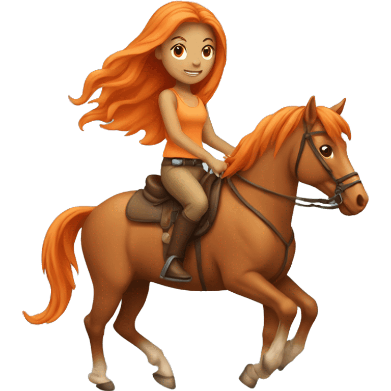 Tan girl with long orange hair riding a horse emoji