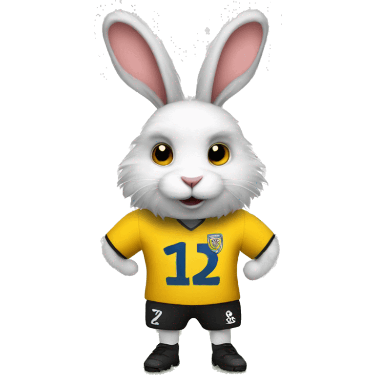 A fluffy rabbit playing football in a Sutton united top emoji