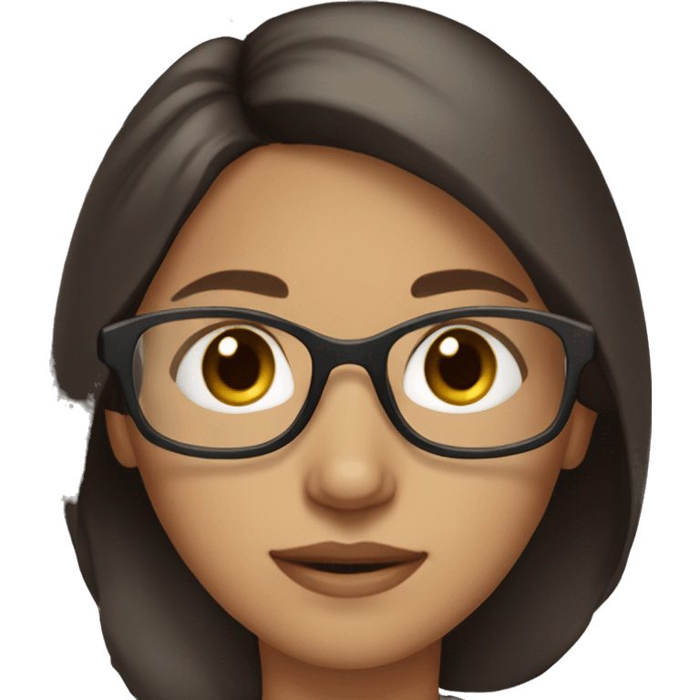 Girl with long dark brown hair, brown eyes and clear glasses emoji