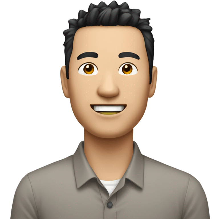 chinese man 40yo with spiky short black hair smile, smart buttoned shirt emoji