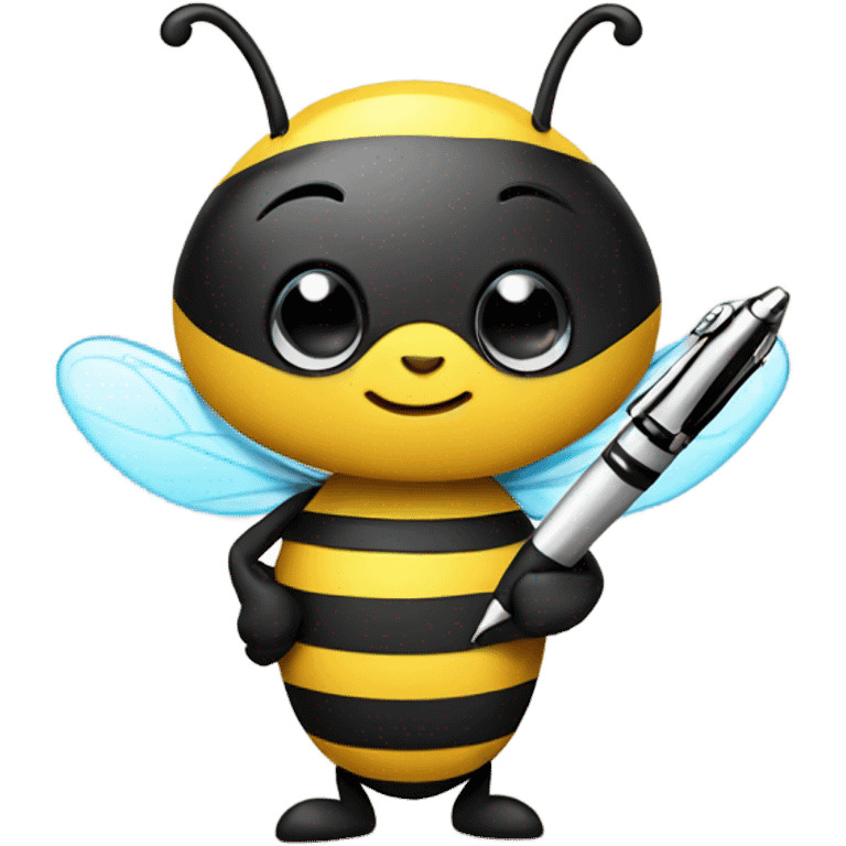 very cute busy bee with pen emoji