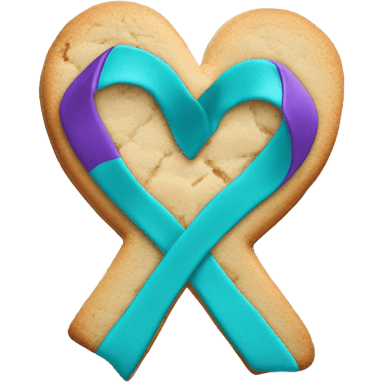 Purple teal Suicide awareness ribbon, heart cookie emoji