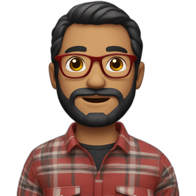 man with beard, glasses, black hair and red plaid shirt emoji