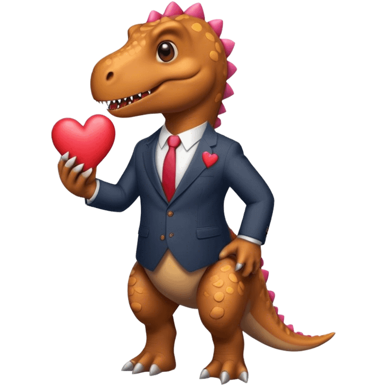 dinosaur in a suit holding hearts emoji