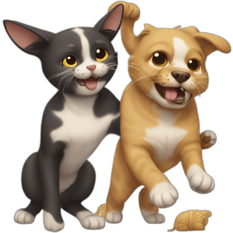 cat battle with two dogs emoji