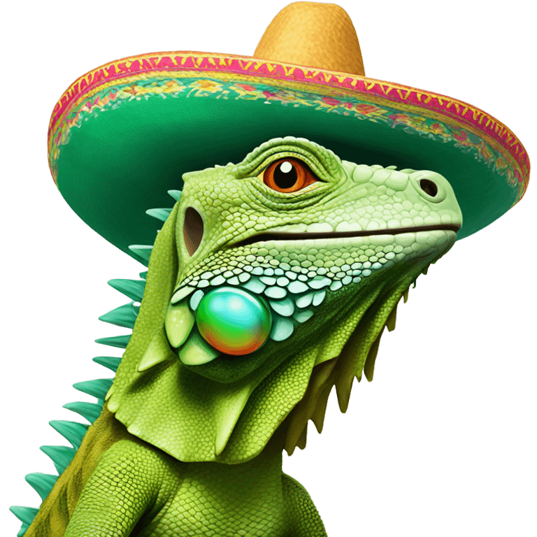 Iguana wearing a mexican sombrero emoji