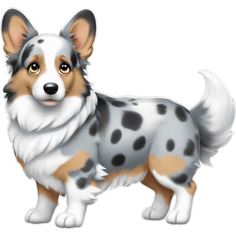 Blue Merle corgi with one blue eye full body emoji