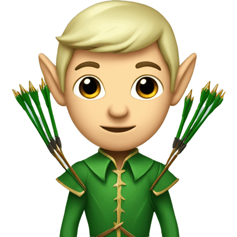 A male elf with a bow and a quiver of arrows in a green suit emoji