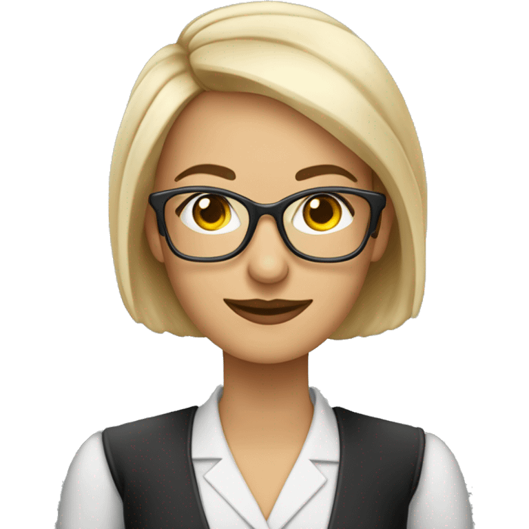 Profesora de literatura rubia con los ojos grises con gafas de vista negras emoji