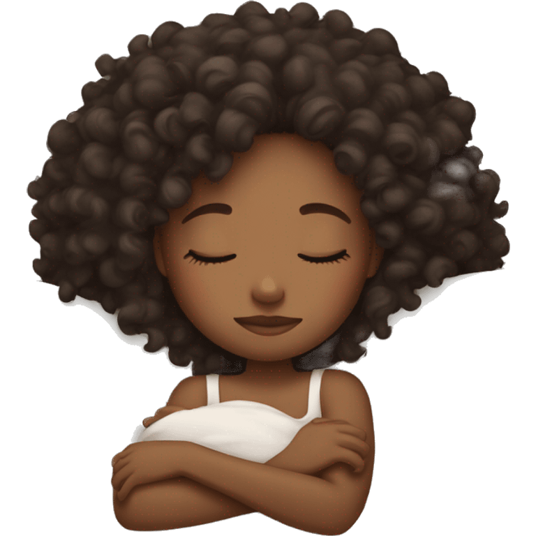 Brunette curly headed black girl sleeping emoji